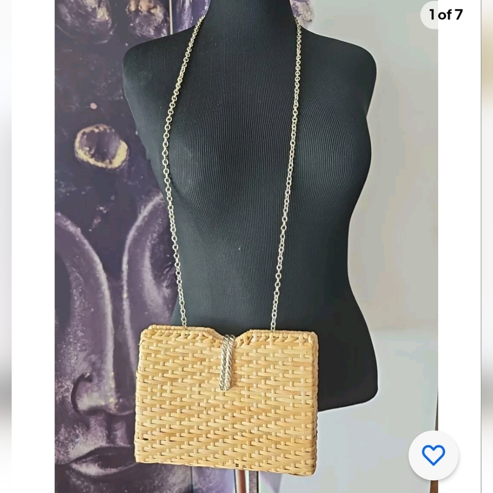 ZARA WOMAN Straw Chainlink Strap Handbag‎ Tan Gold Tone Hardware Purse